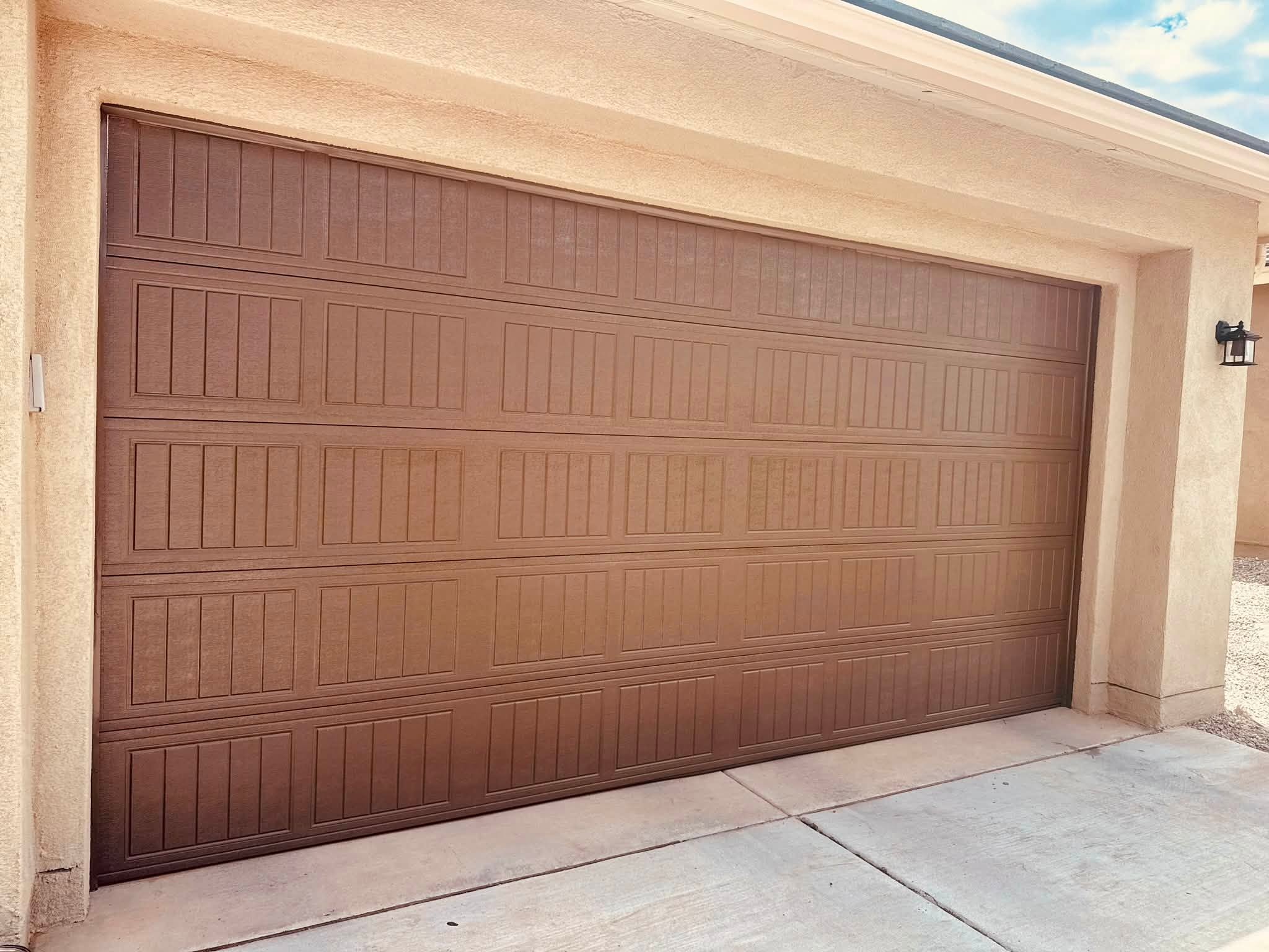 Garage door with a warm brown painted finish